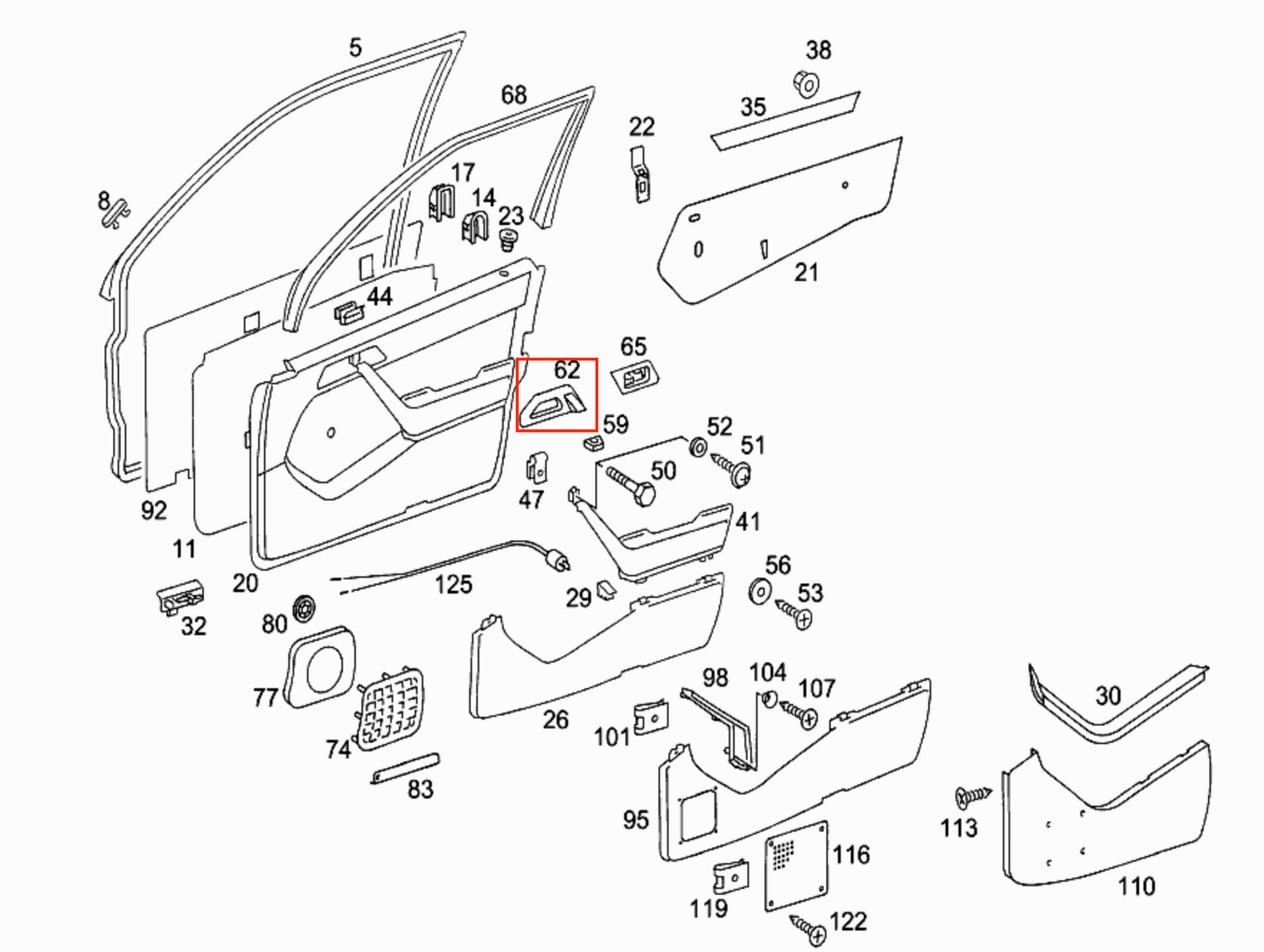 Mercedes W124 Interior Door Handle Assembly Abdeckung Without Electrically Adjustable Seat links/rechts A1247660191 / A1247660291