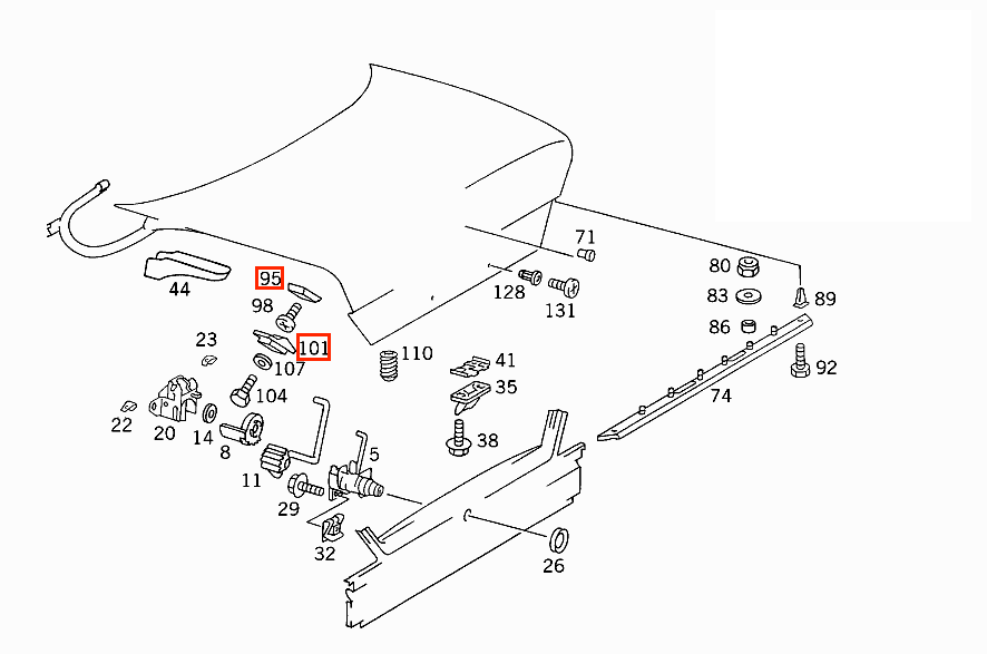 Mercedes W124 W124 A124 C124 Trunk Stop Rubber Boot Set 4pcs 1247580044 / 1247580144