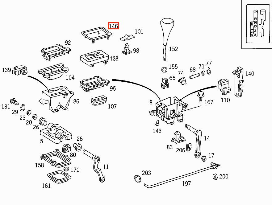 Mercedes W126 Center Console Gear Selector Surround Frame Abdeckung schwarz A1262670088