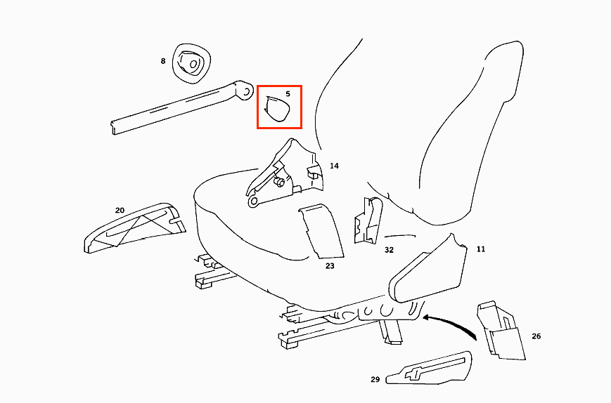 Mercedes W126 W126 Abdeckung lining belt rail (Mercedes Left 1268680939 or Right 1268681039)