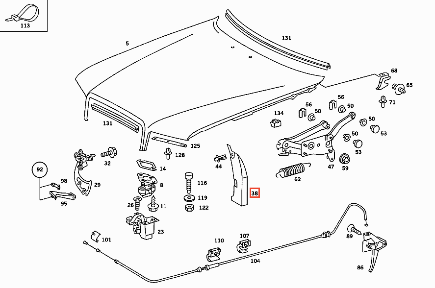 Mercedes W126 W126 Engine Hood Front Abdeckung links/rechts schwarz A1268890625 / A1268890925