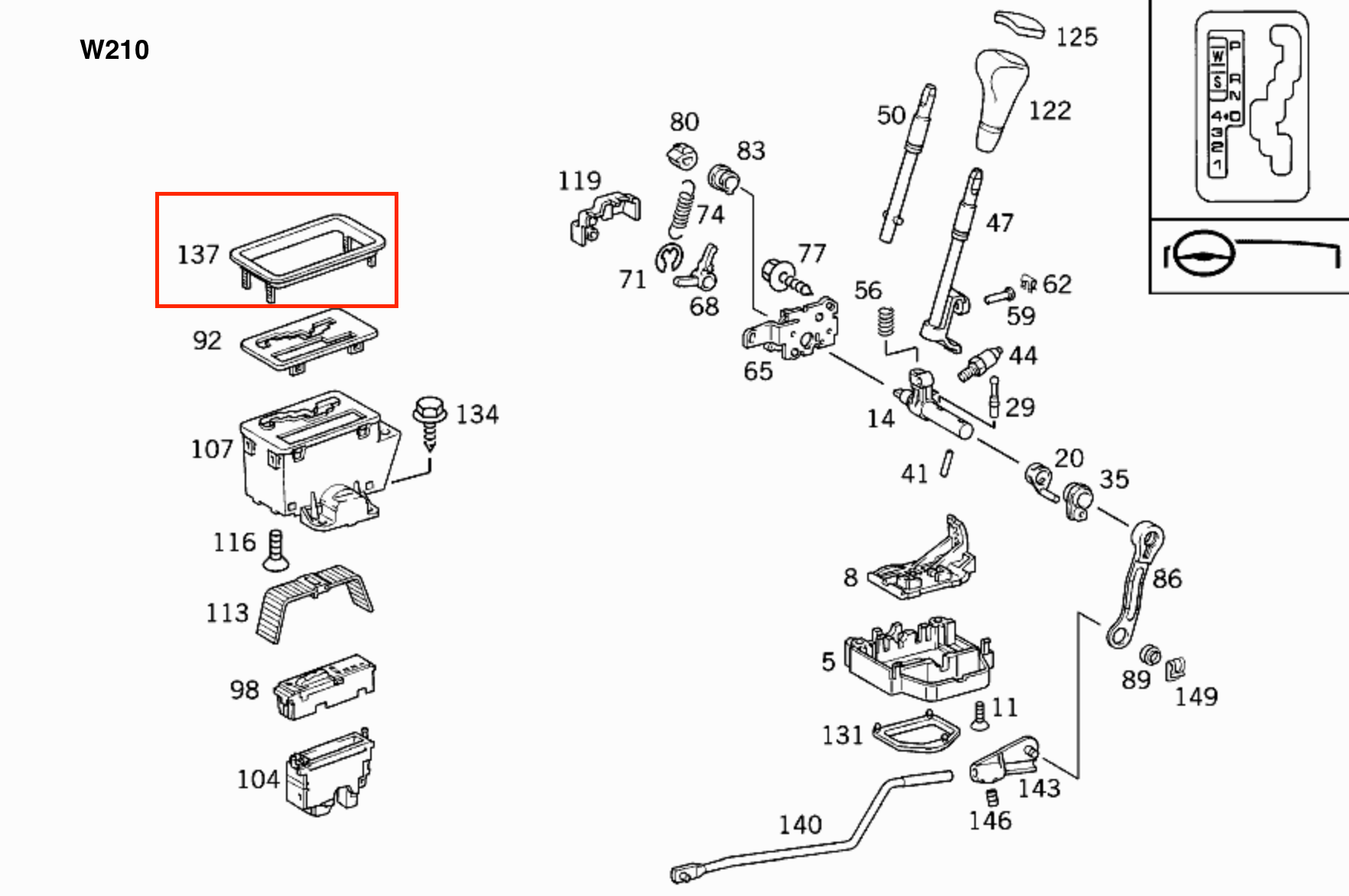 Mercedes W140 / W201 W210 W140 Automatic Console Shifter Surround Frame Verkleidung schwarz Mercedes-Benz A1402670988