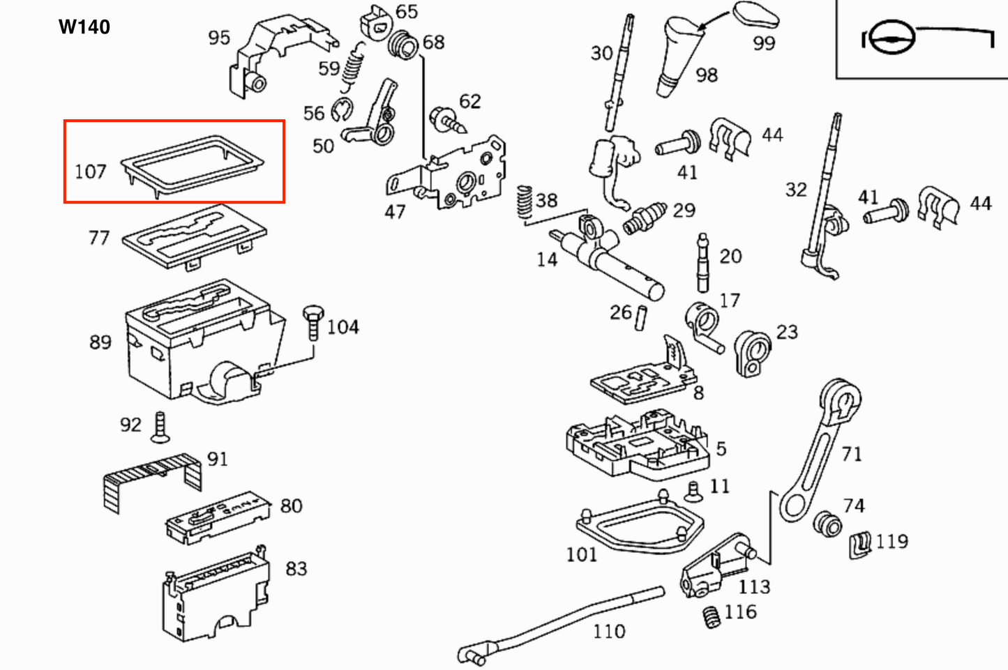 Mercedes W140 / W201 W210 W140 Automatic Console Shifter Surround Frame Verkleidung schwarz Mercedes-Benz A1402670988