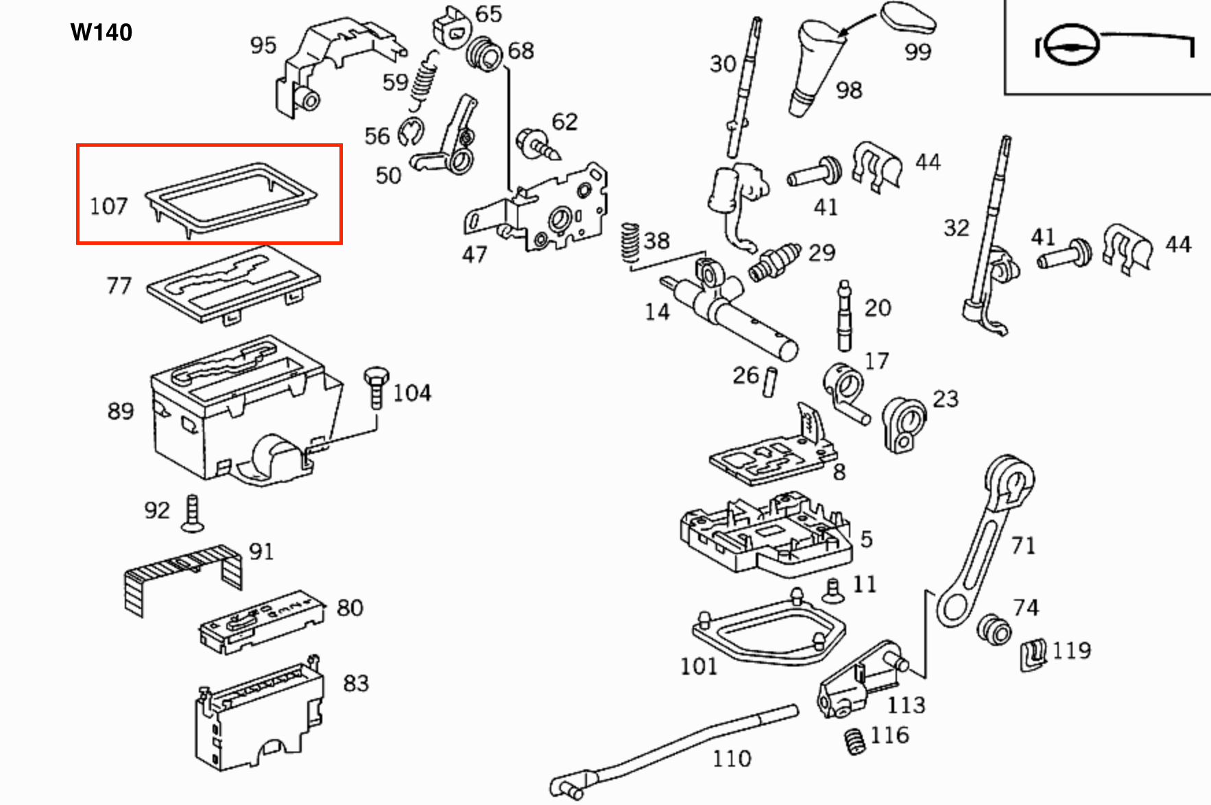 Mercedes W140 / W201 W210 W140 Automatic Console Shifter Surround Frame Verkleidung schwarz Mercedes-Benz A1402670988